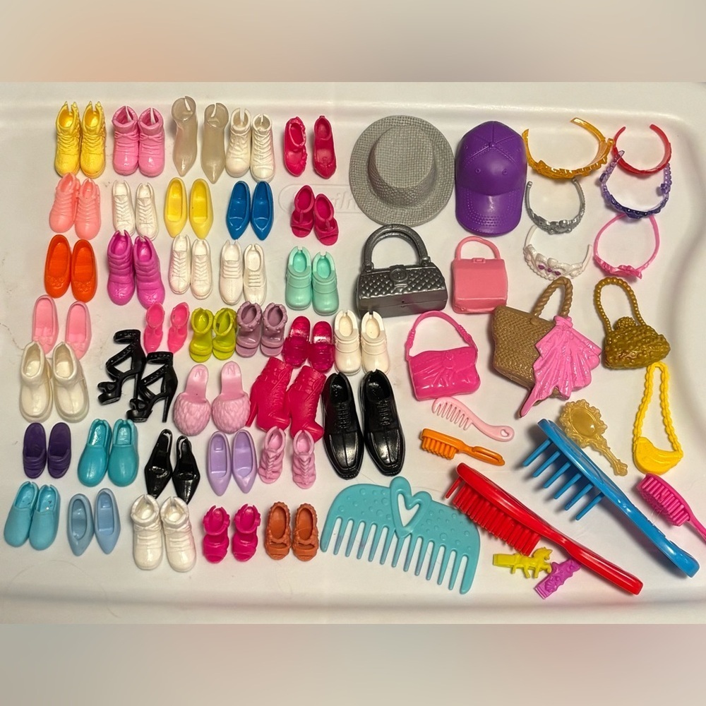 Barbie Shoes Accessories Lot Shoes Bags Jewelry Hair Care